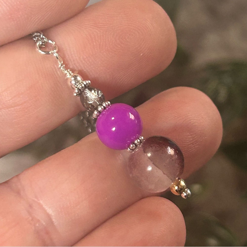 Handcrafted art glass bead drop pendant on chain necklace